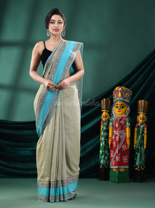 Green Beige Cotton Handloom Saree