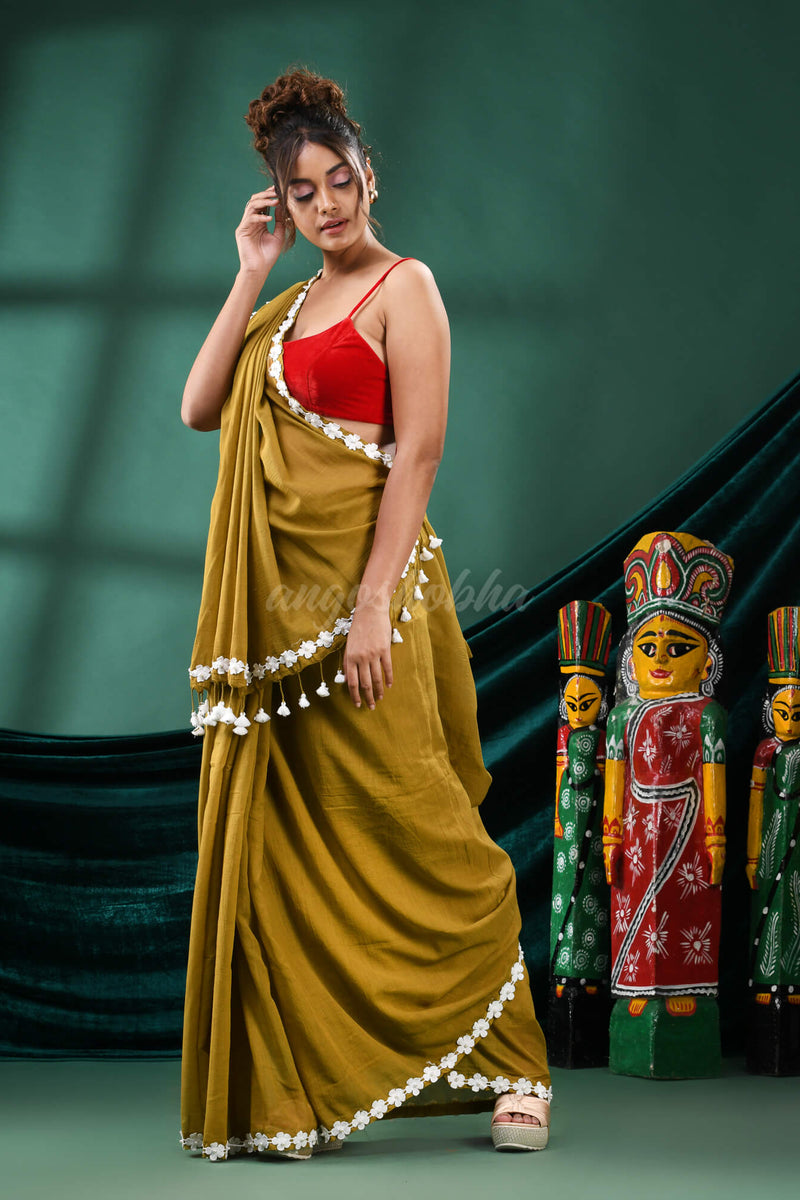 Mustard Cotton Handloom Saree