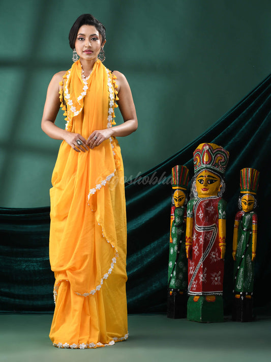 Yellow cotton Handloom Saree