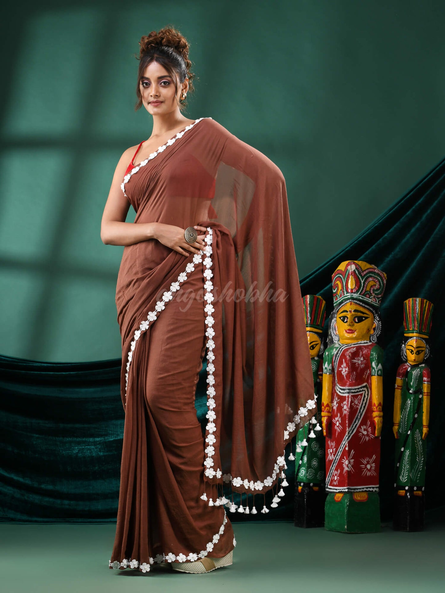 Coffee Cotton Handloom Saree