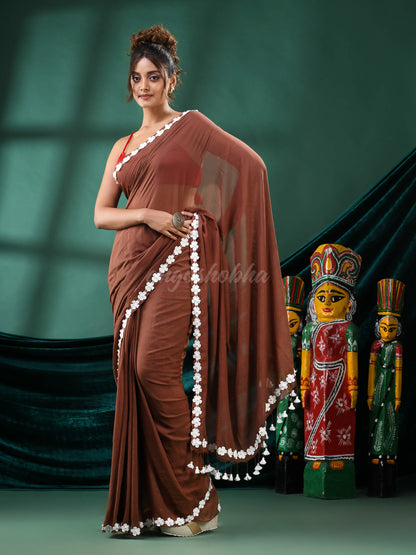 Coffee Cotton Handloom Saree