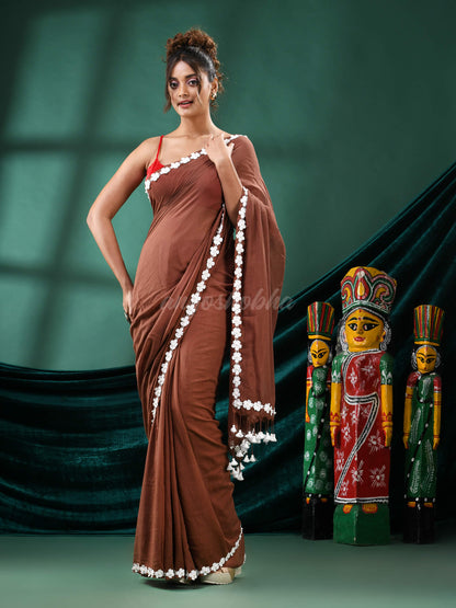 Coffee Cotton Handloom Saree