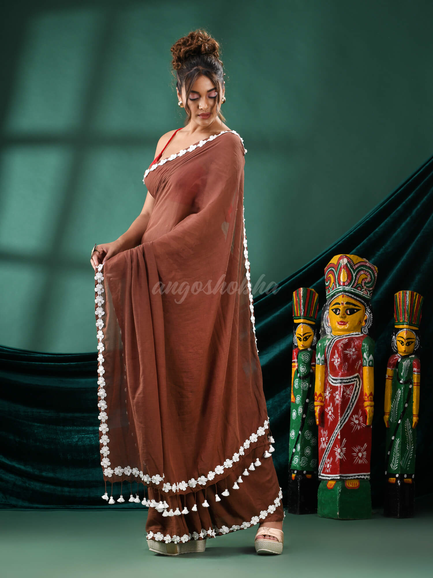 Coffee Cotton Handloom Saree