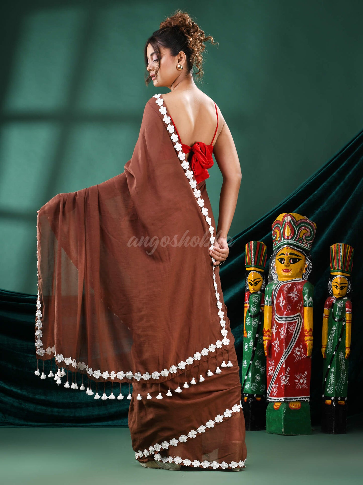 Coffee Cotton Handloom Saree