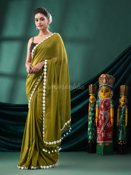 Pasta Green Cotton Handloom Saree