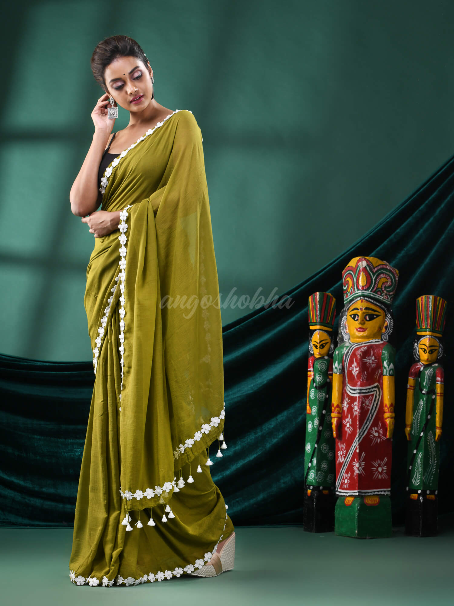 Pasta Green Cotton Handloom Saree