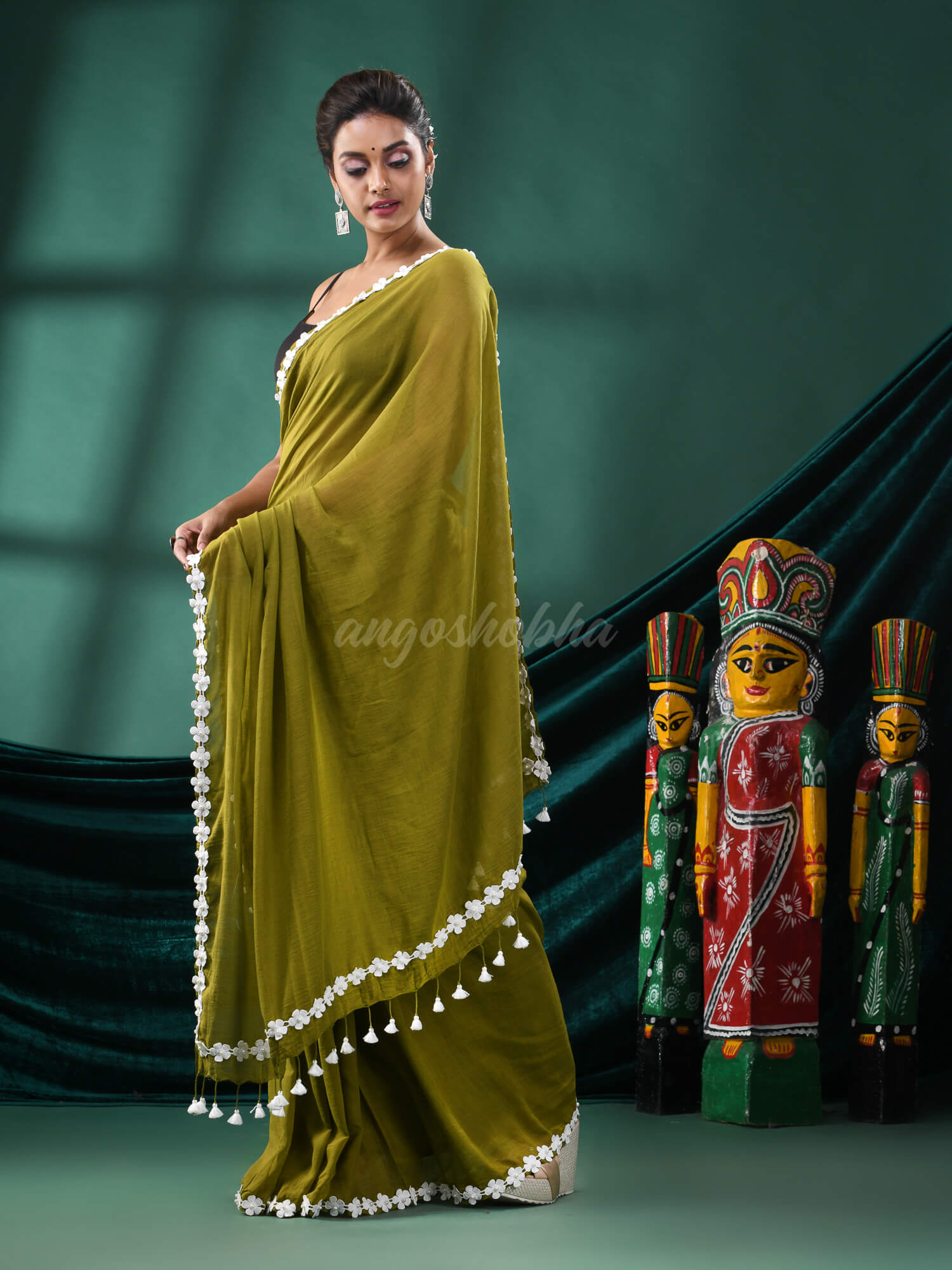 Pasta Green Cotton Handloom Saree
