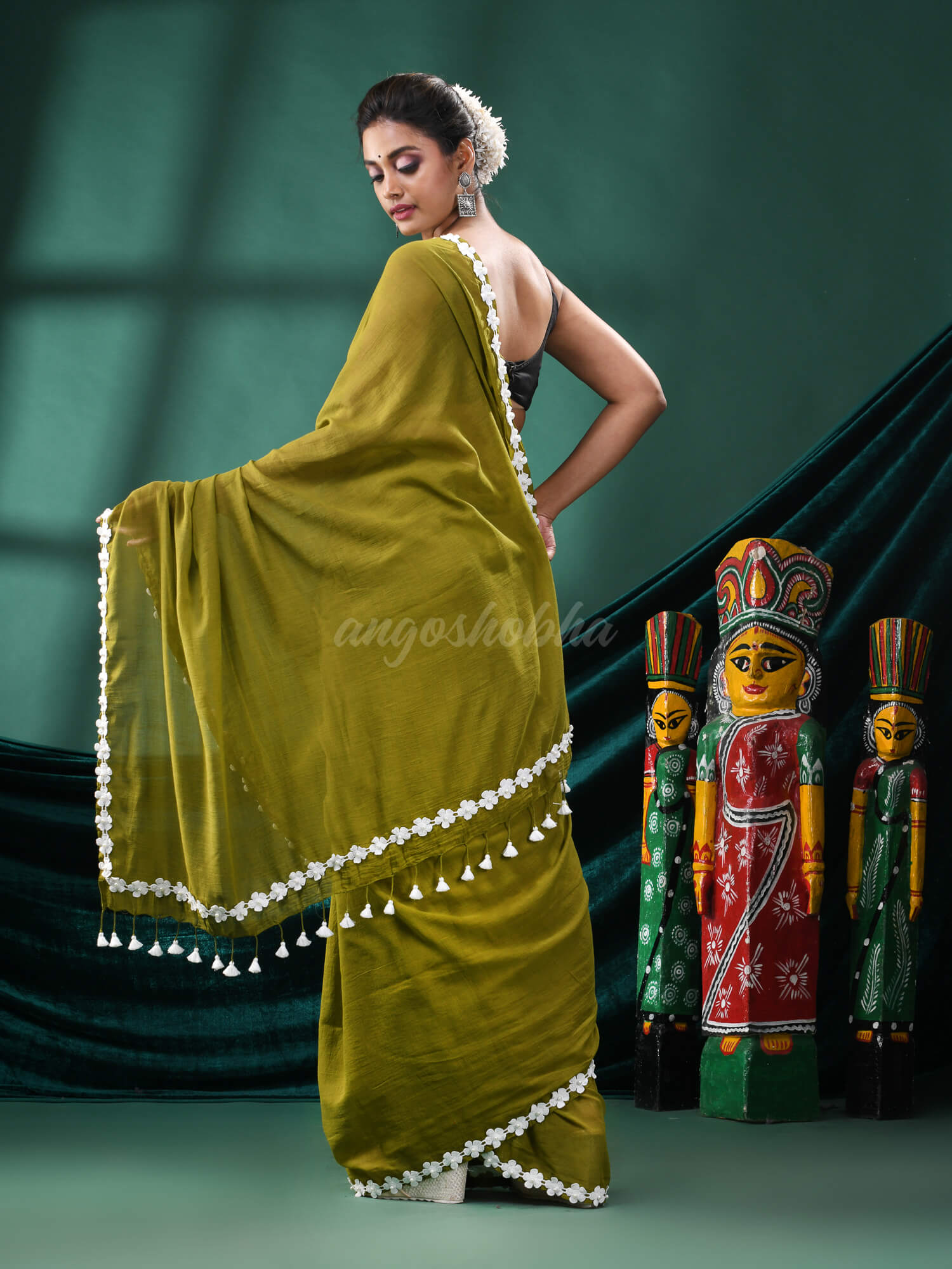 Pasta Green Cotton Handloom Saree
