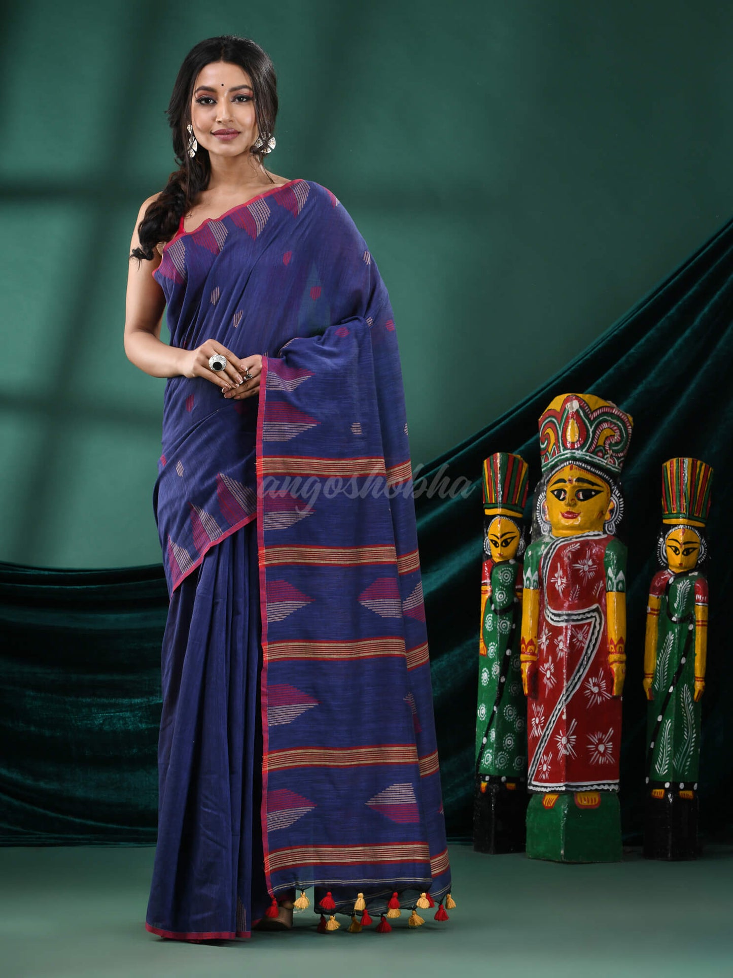 Navy Blue Cotton Handloom Saree