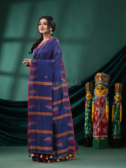 Navy Blue Cotton Handloom Saree