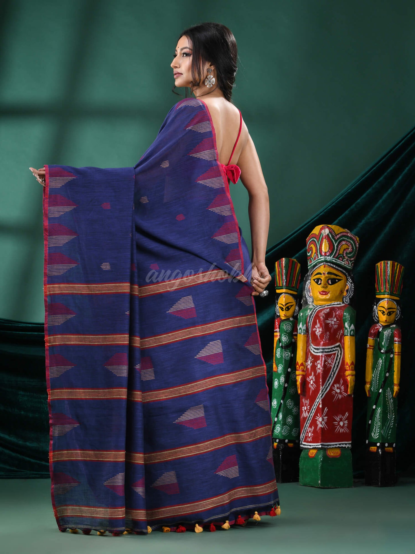 Navy Blue Cotton Handloom Saree