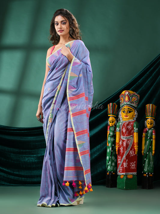 Sky Blue Cotton Handloom Saree