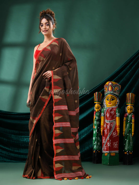 Coffee Brown Cotton Handloom Saree