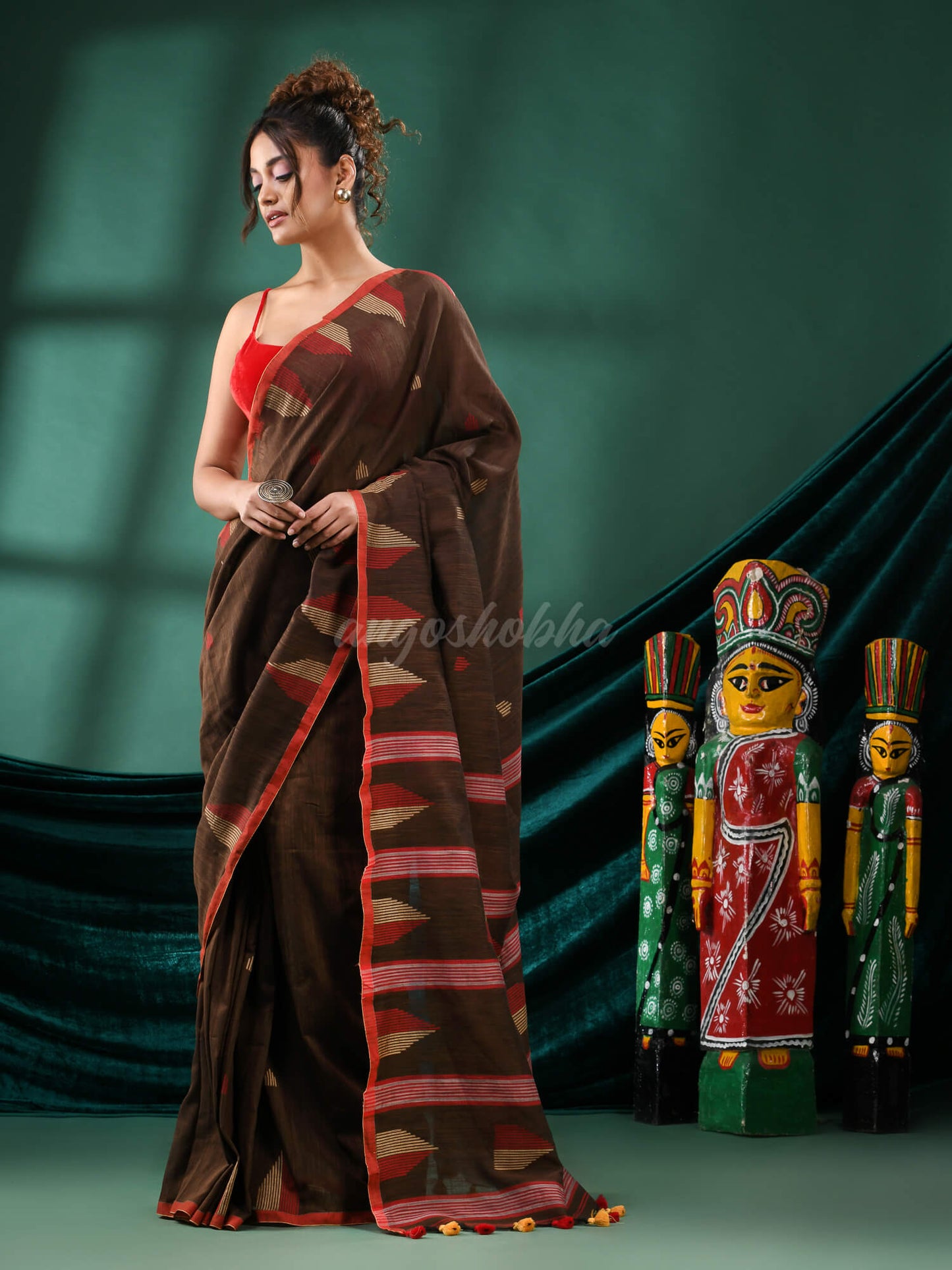 Coffee Brown Cotton Handloom Saree