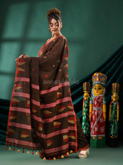 Coffee Brown Cotton Handloom Saree