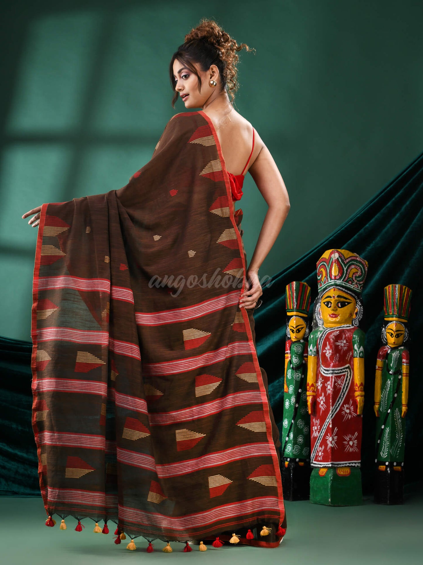 Coffee Brown Cotton Handloom Saree