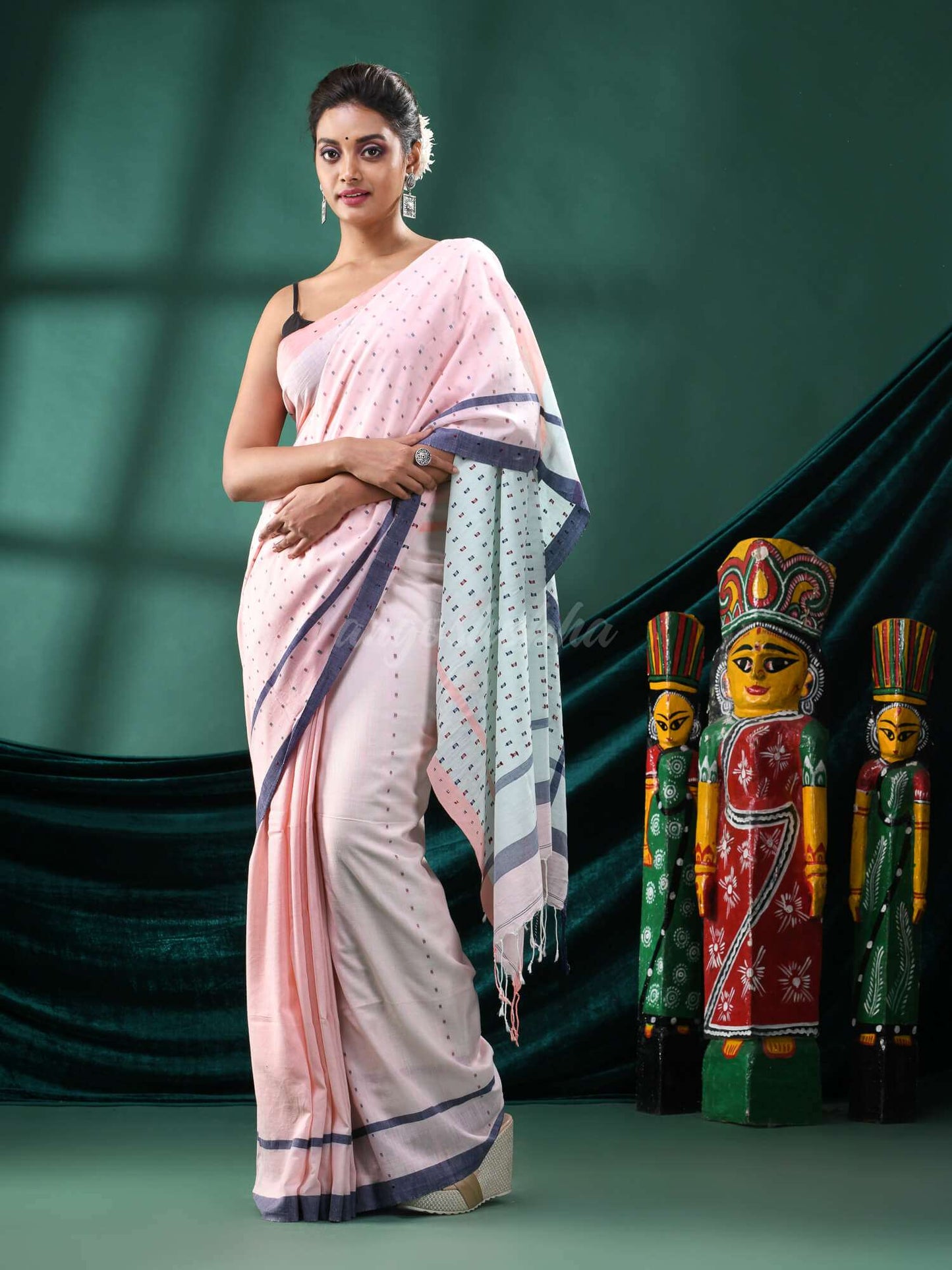 Baby Pink Cotton Handloom Saree