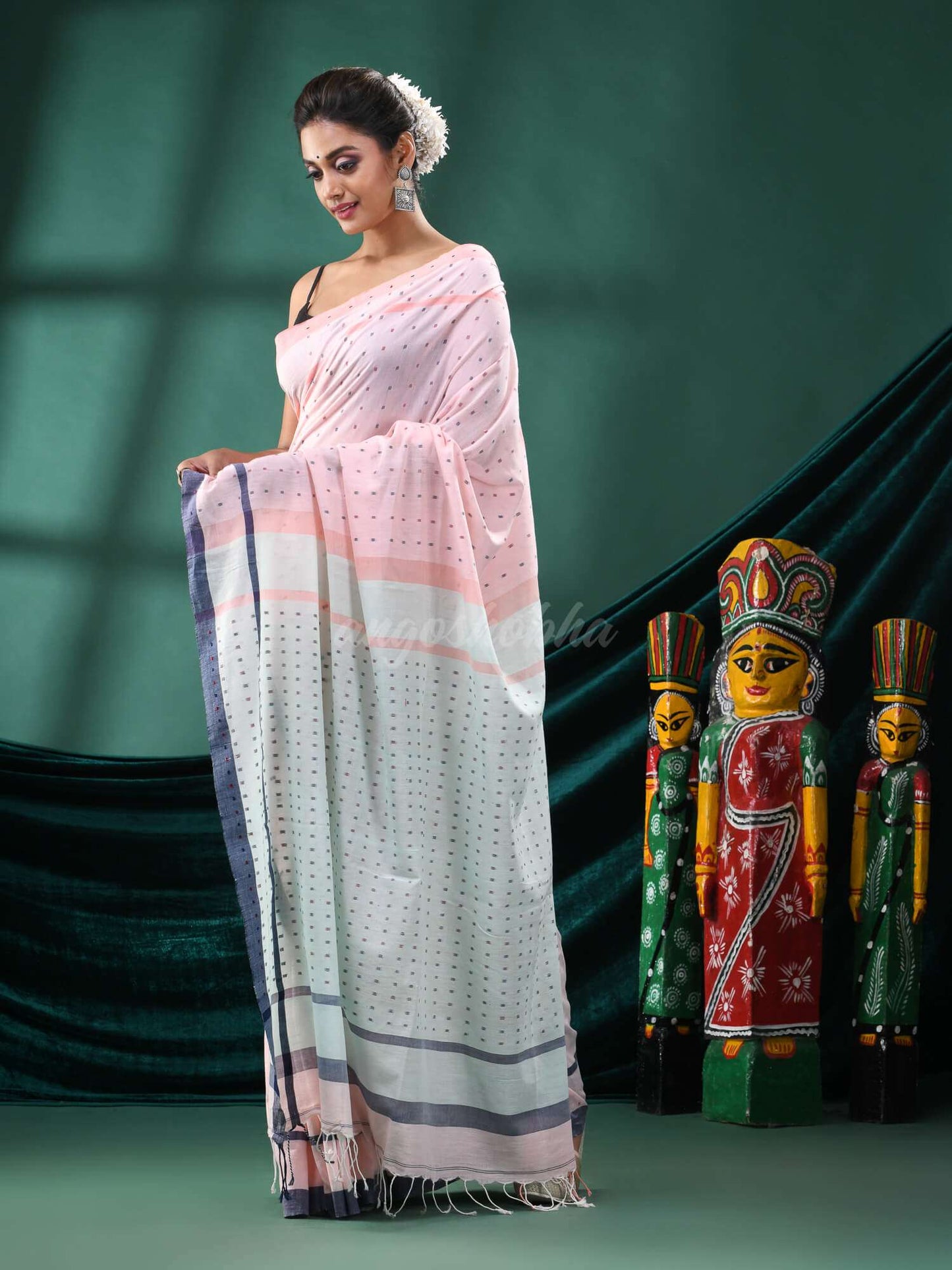 Baby Pink Cotton Handloom Saree