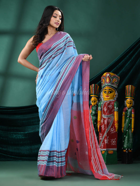 Sky Blue Cotton Handloom Saree