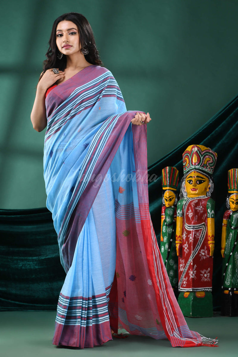 Sky Blue Cotton Handloom Saree