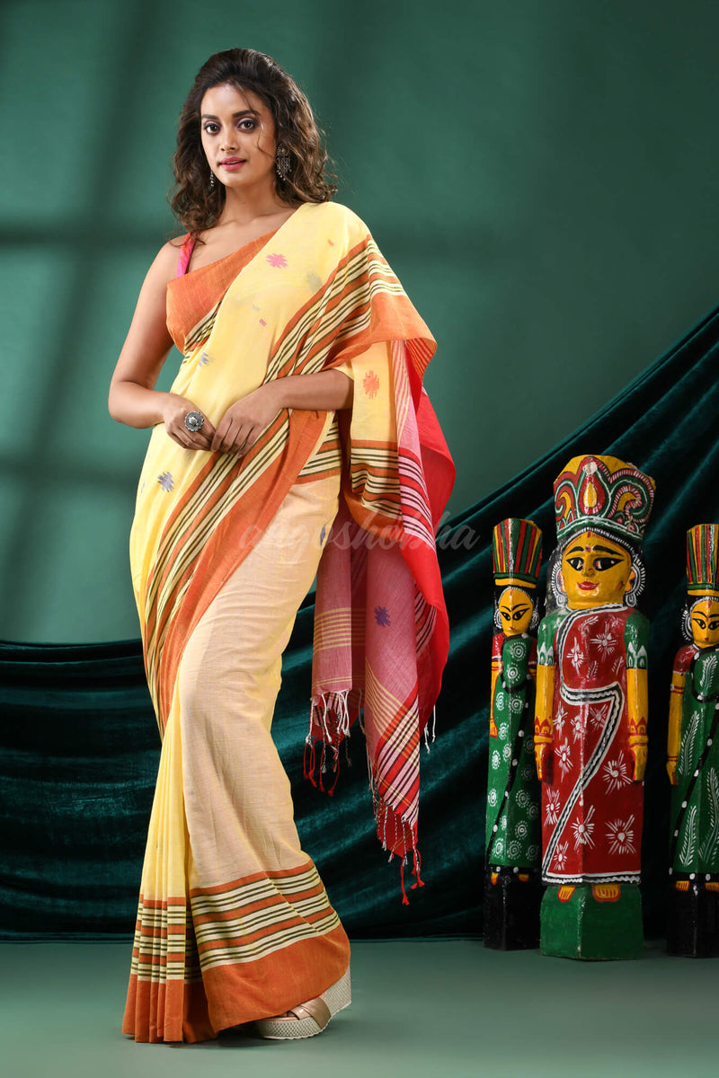 Yellow Cotton Handloom Saree