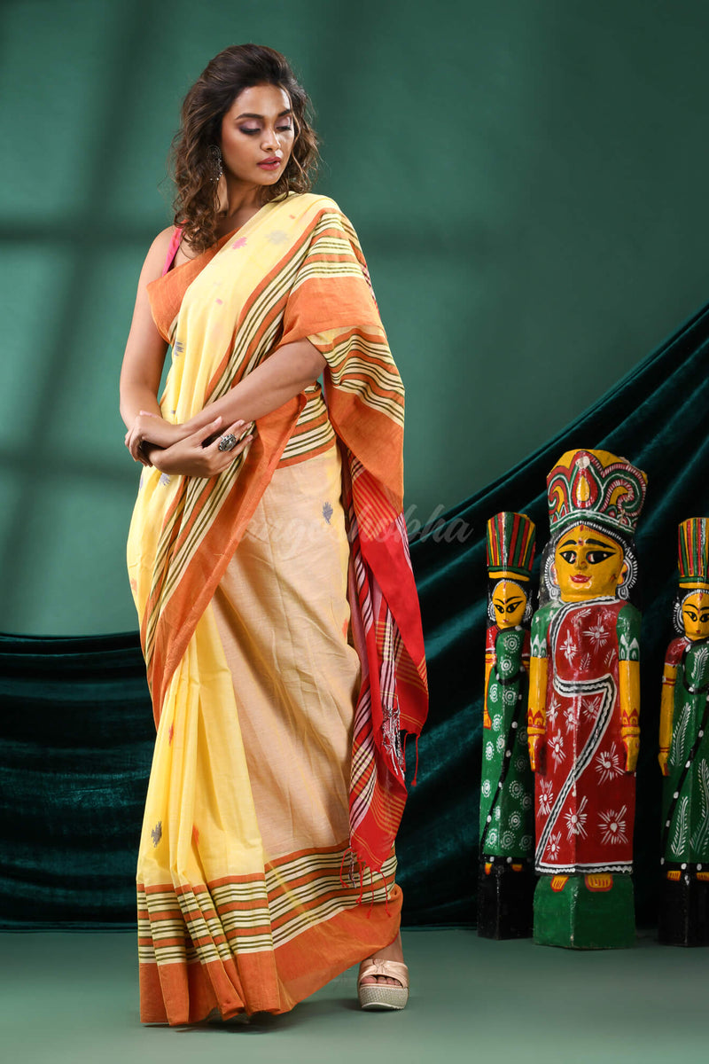 Yellow Cotton Handloom Saree