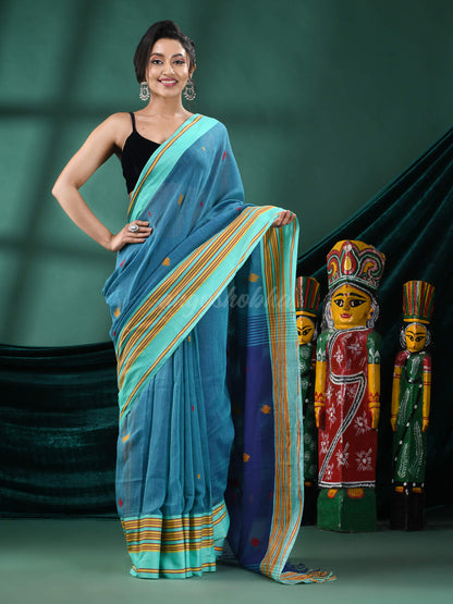 Teal Cotton Handloom Saree