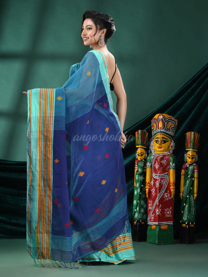 Teal Cotton Handloom Saree