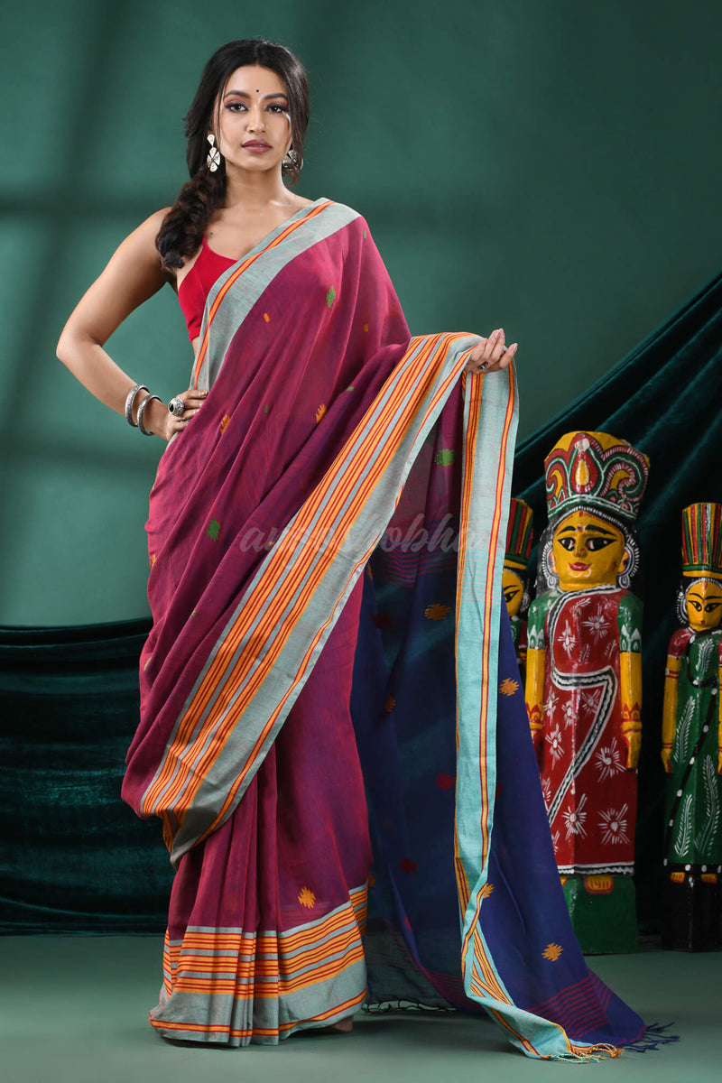 Maroon Cotton Handloom Saree