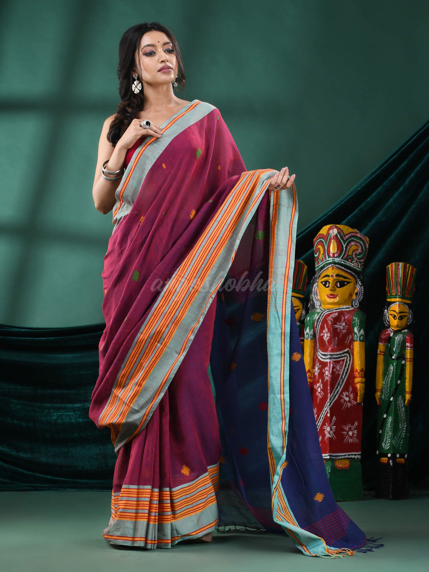 Maroon Cotton Handloom Saree