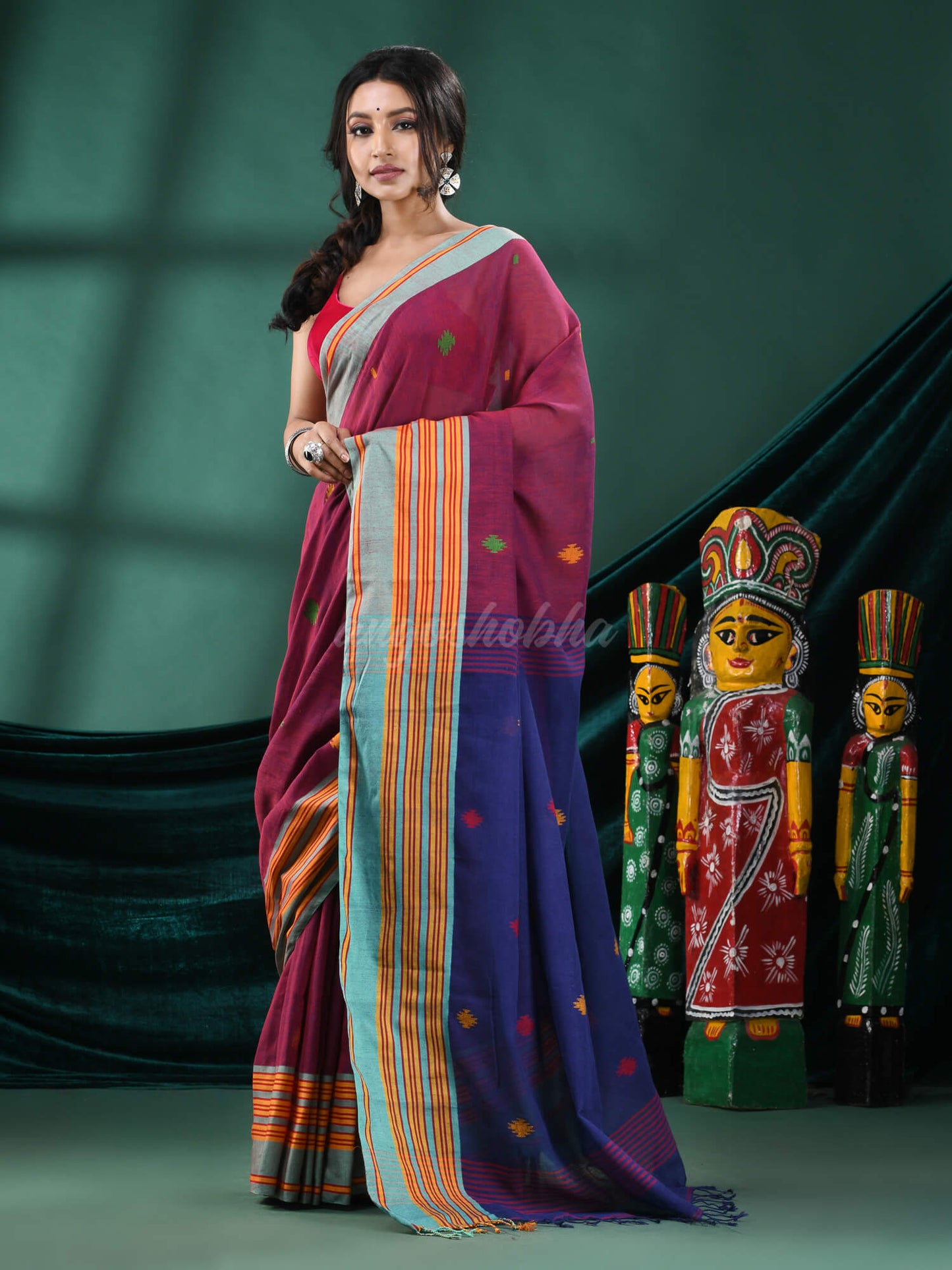 Maroon Cotton Handloom Saree