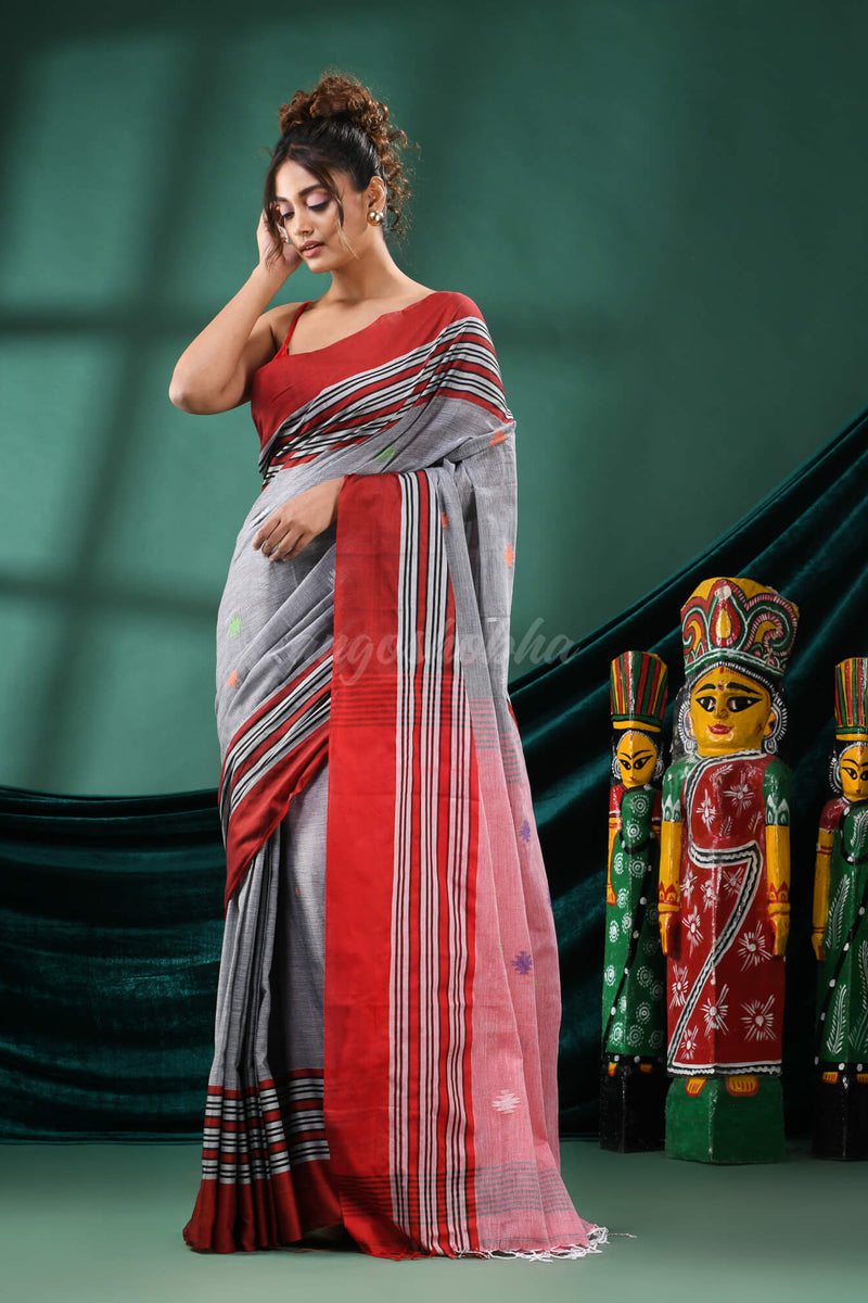 Grey Cotton Handloom Saree