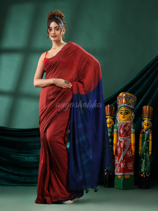 Maroon Cotton Handloom Saree