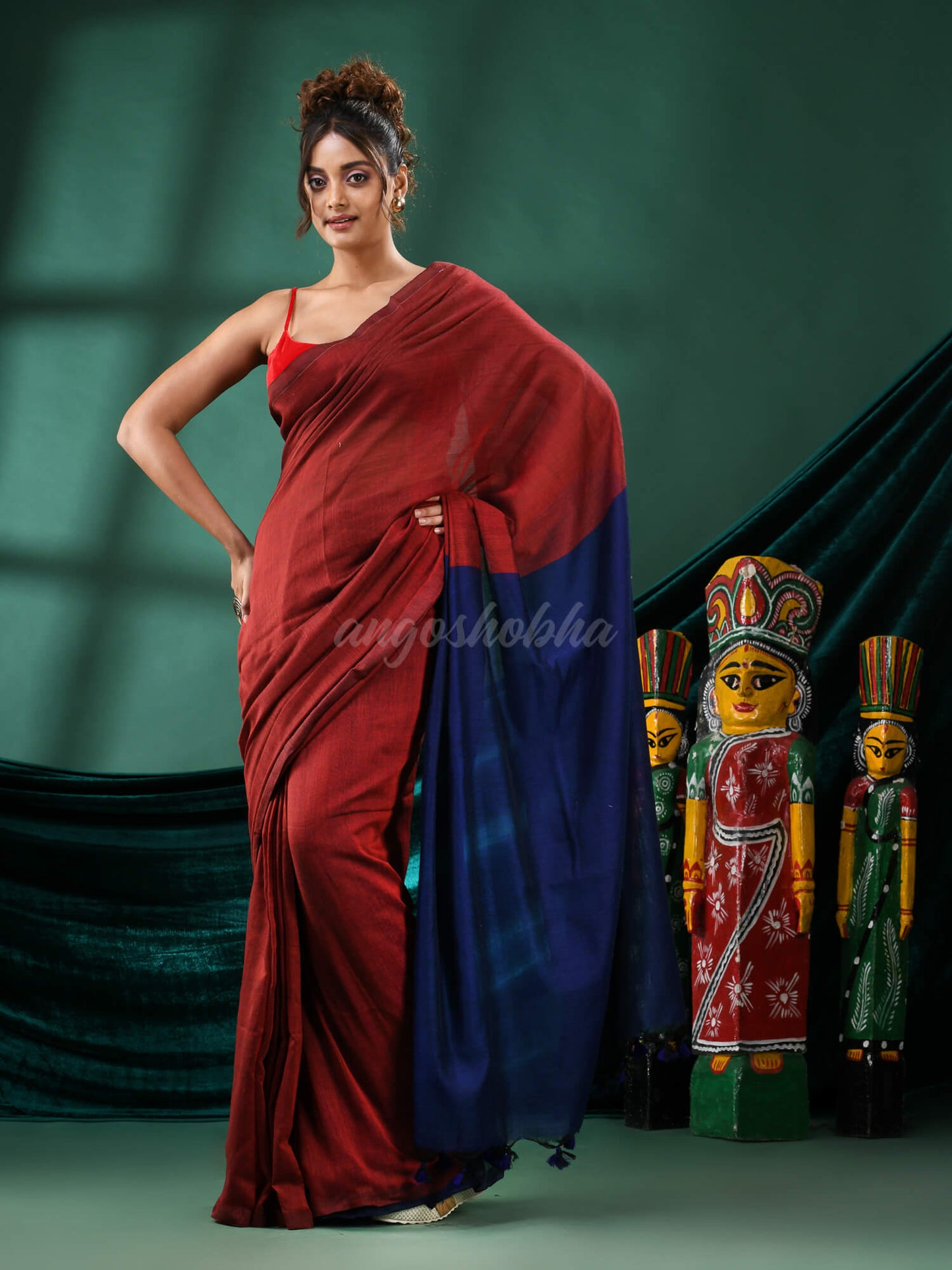 Maroon Cotton Handloom Saree