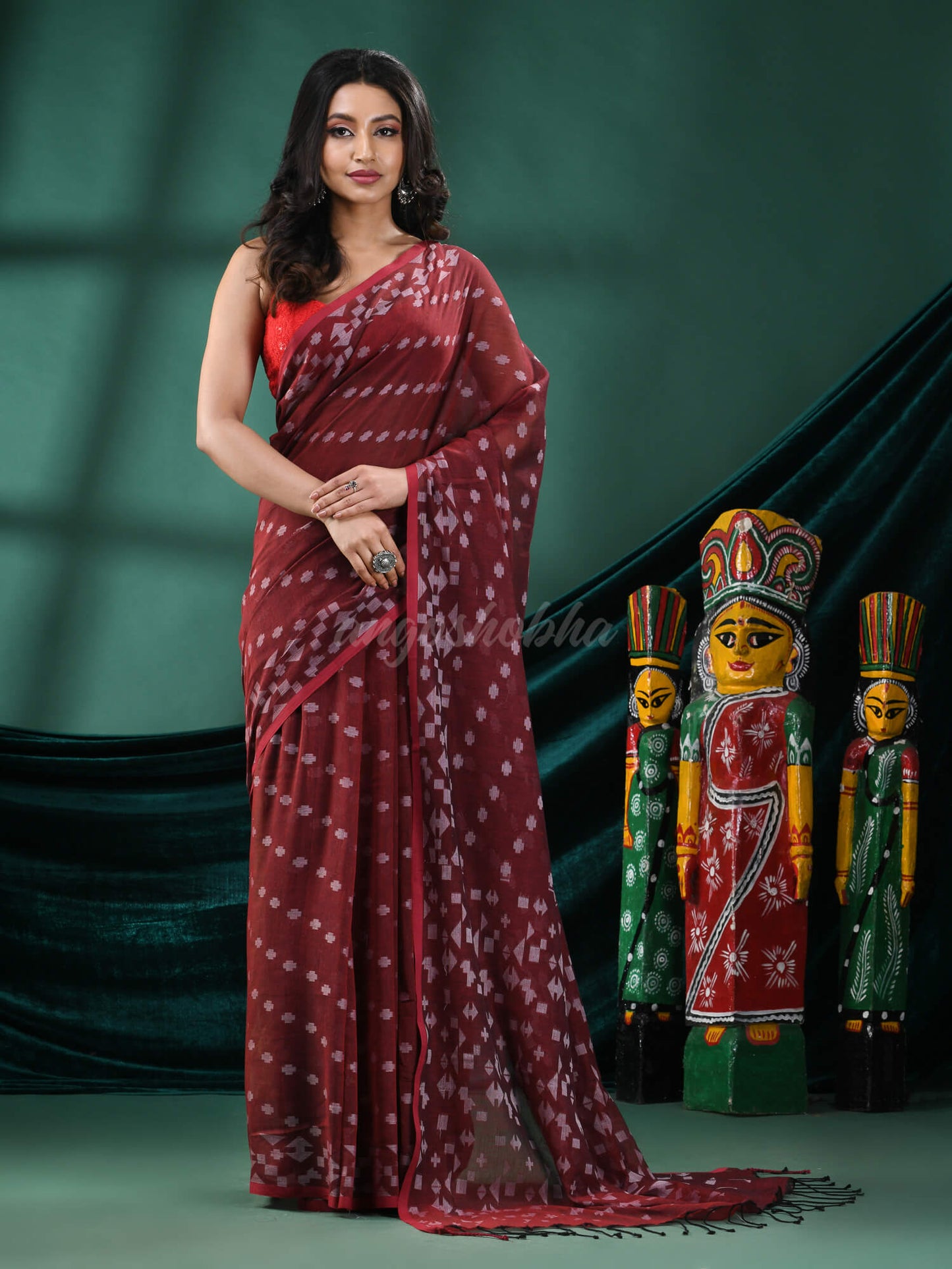 Maroon Cotton Handloom Saree