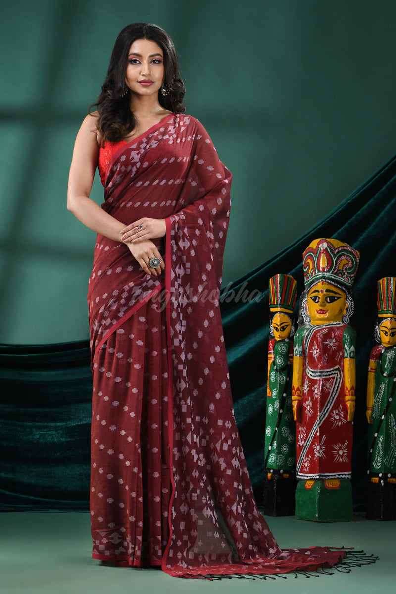 Maroon Cotton Handloom Saree