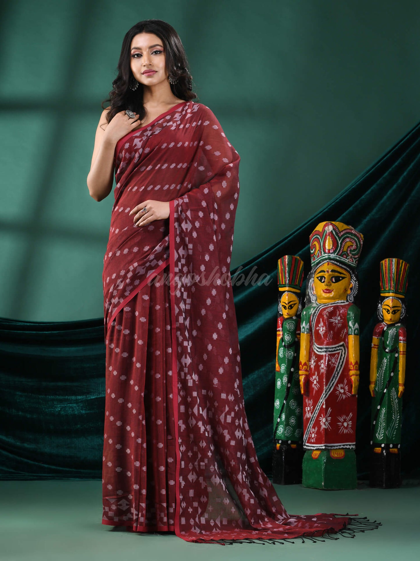 Maroon Cotton Handloom Saree