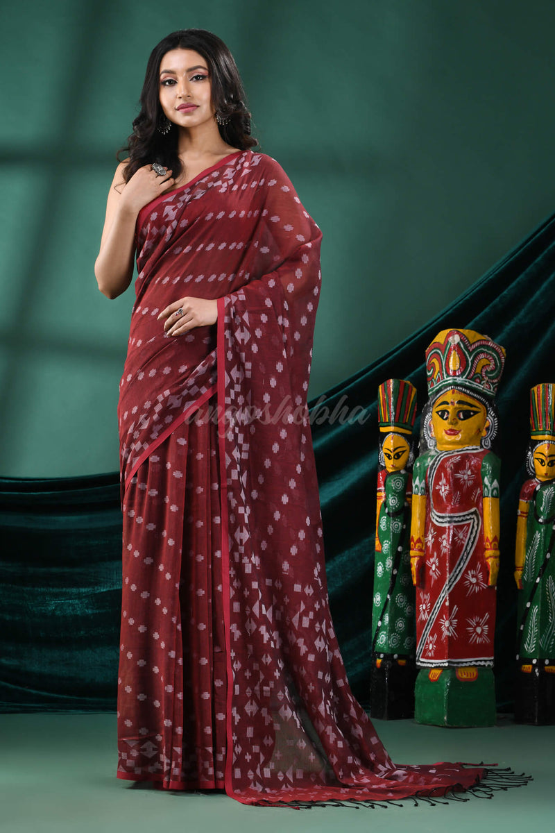 Maroon Cotton Handloom Saree