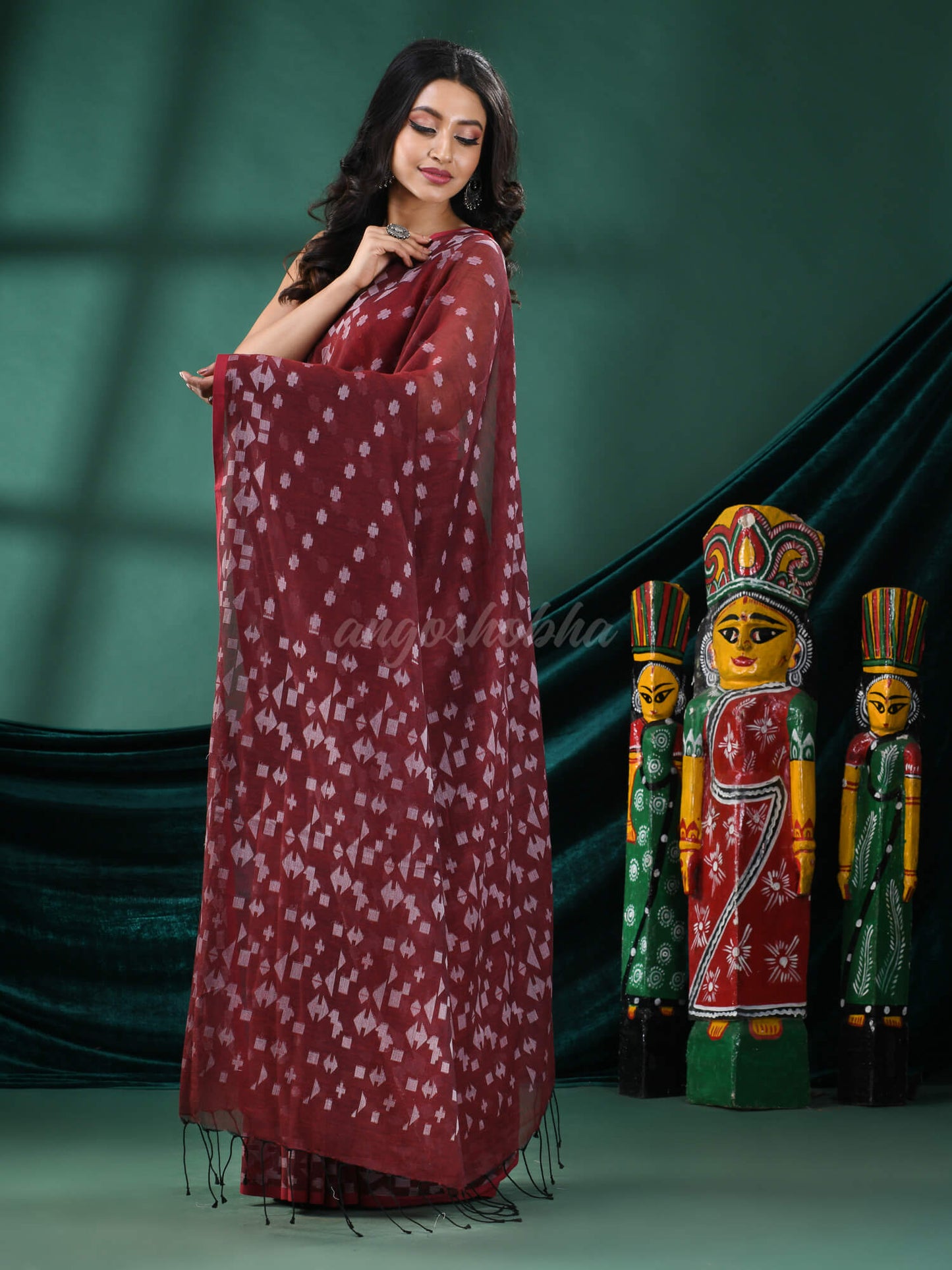 Maroon Cotton Handloom Saree