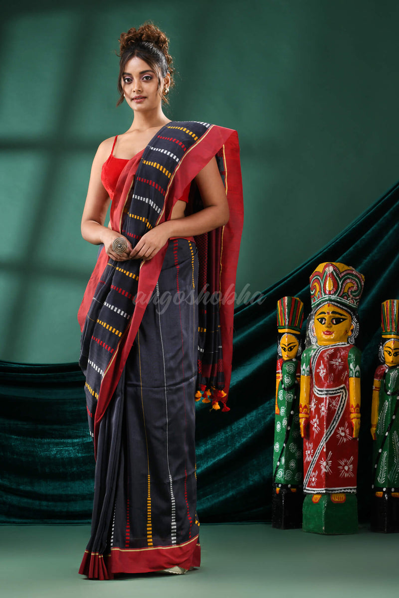 Silet Grey  Cotton Handloom Saree