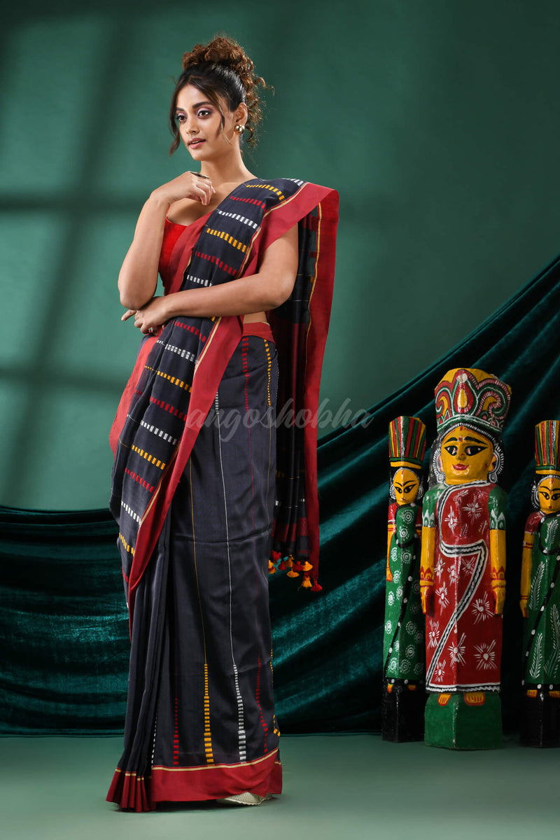 Silet Grey  Cotton Handloom Saree