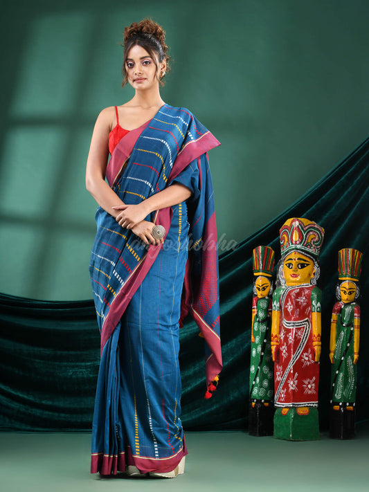 Teal Cotton Handloom Saree