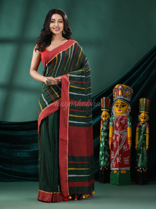 Bottle Green Cotton Handloom Saree