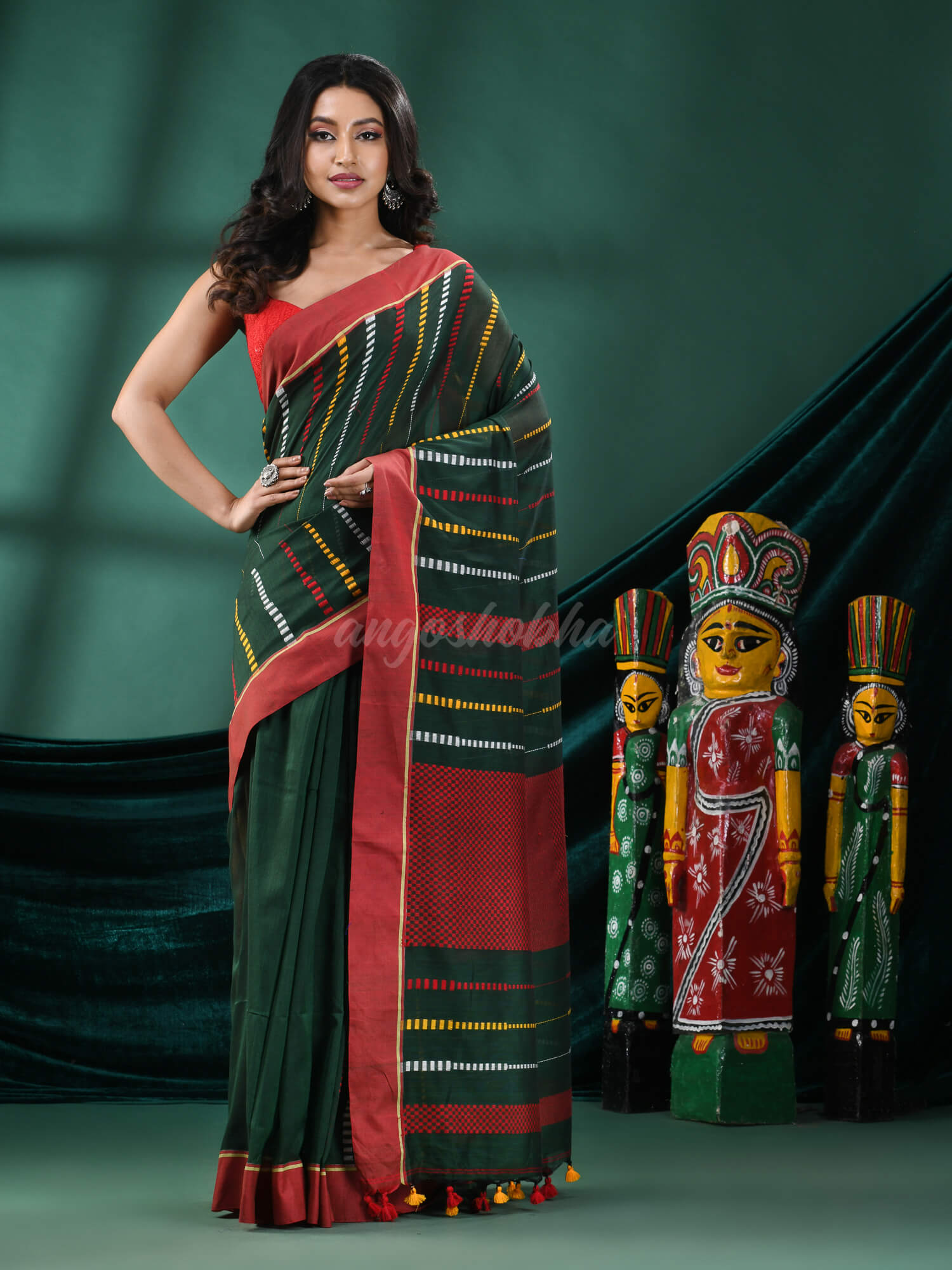 Bottle Green Cotton Handloom Saree