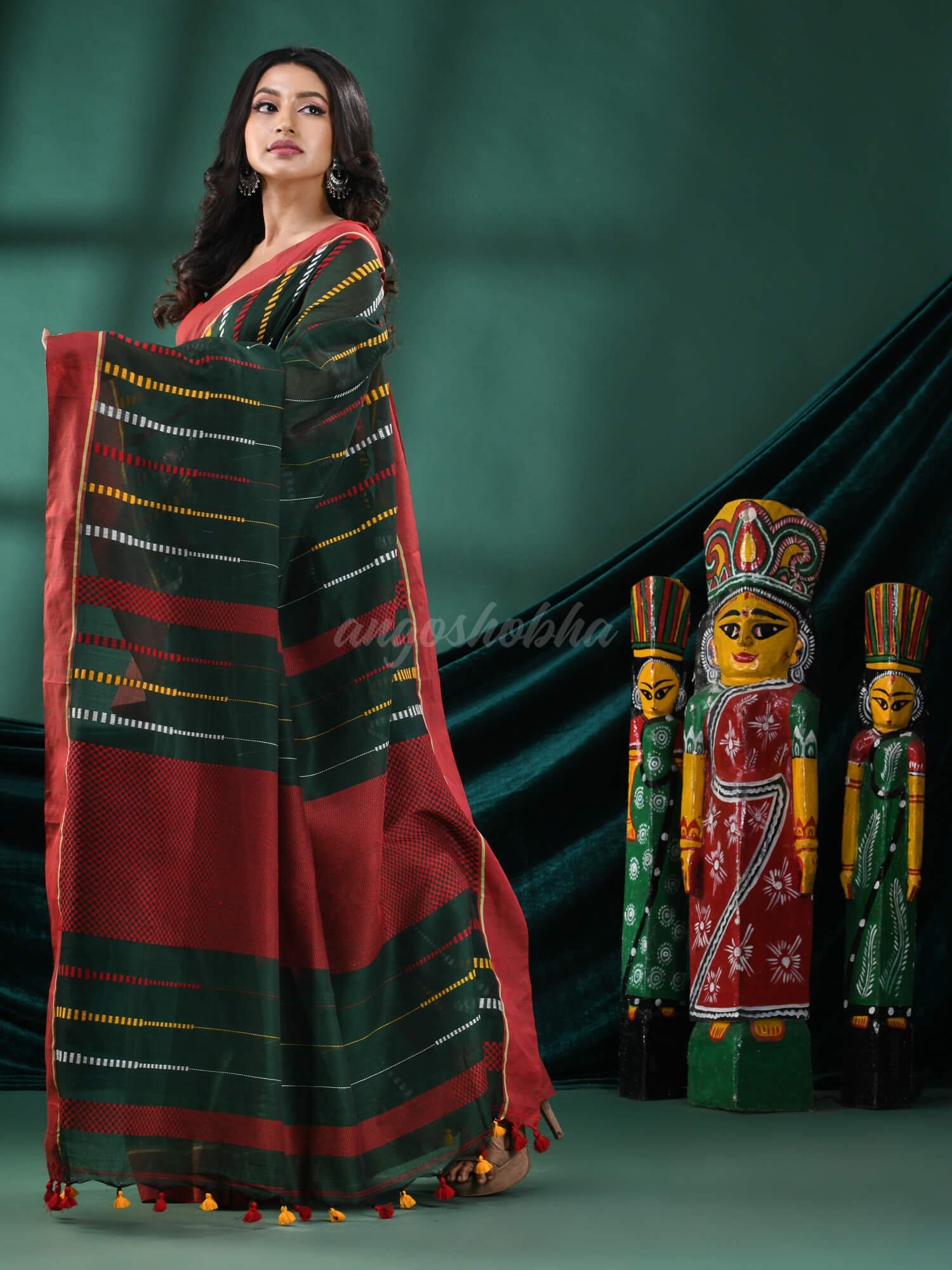 Bottle Green Cotton Handloom Saree