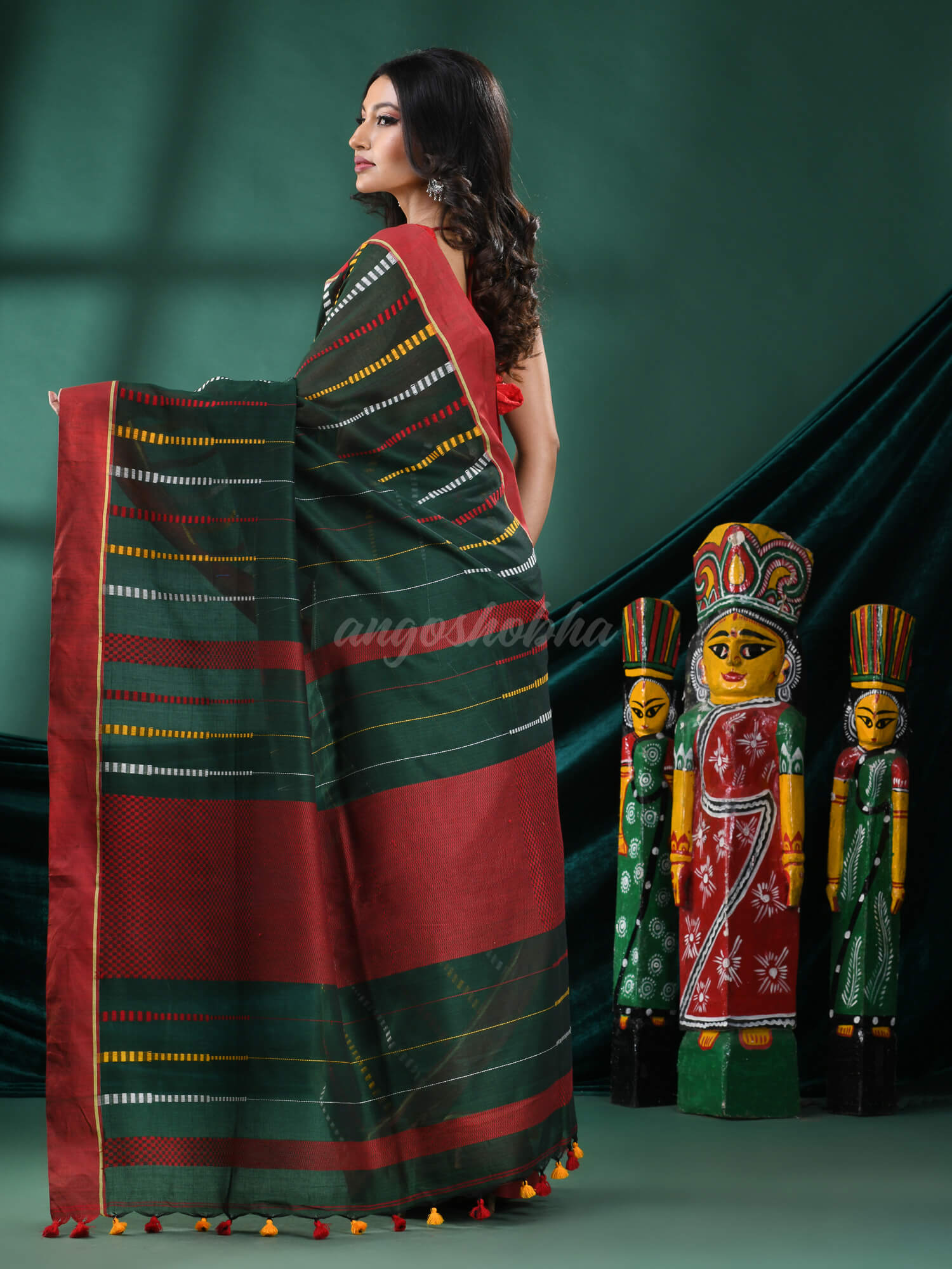 Bottle Green Cotton Handloom Saree