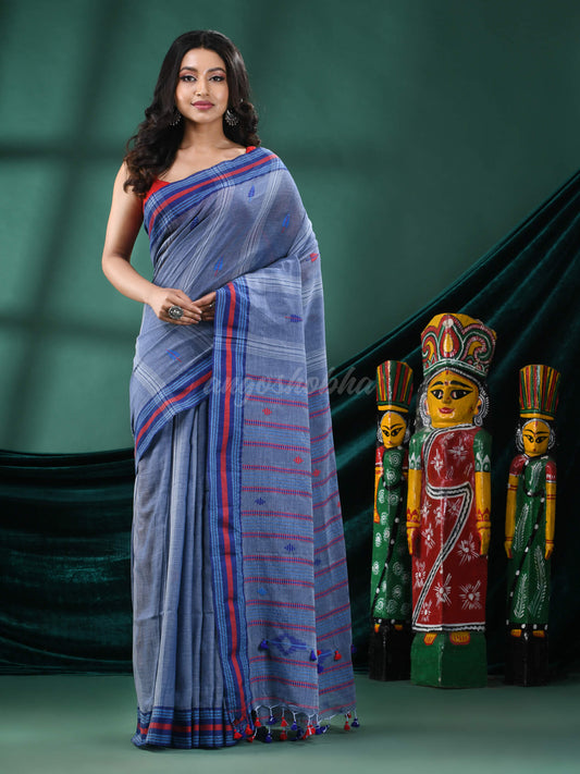 Blue Grey Cotton Handloom Saree