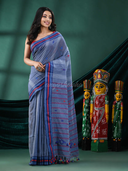 Blue Grey Cotton Handloom Saree