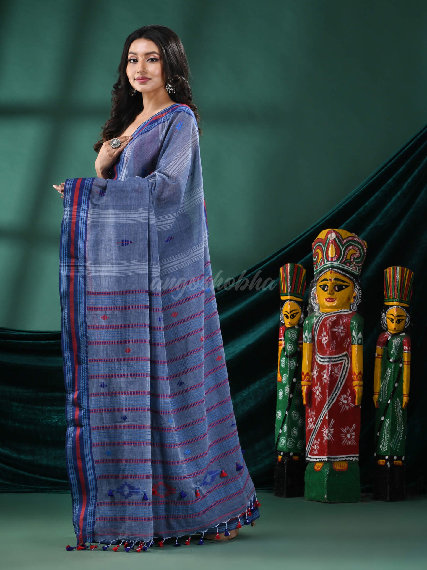 Blue Grey Cotton Handloom Saree