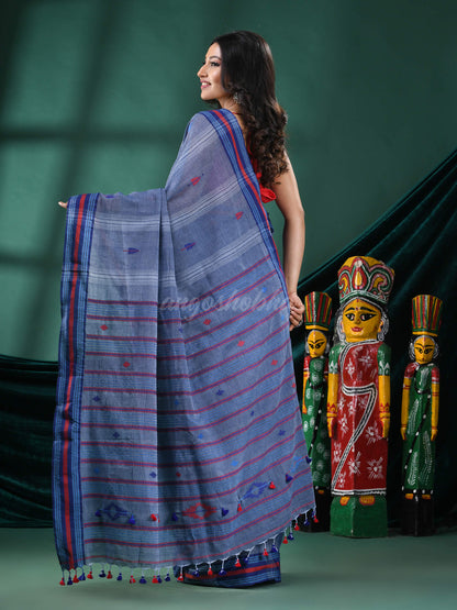 Blue Grey Cotton Handloom Saree